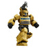 Yellow and black Blokees Transformers figure resembling a construction robot with a crane attachment on its head, standing in a strong pose with detailed mechanical features.