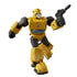 Yellow and black Blokees Transformers robot toy figure holding a blaster, shown in an action stance with visible Autobot insignia on chest and articulated mechanical joints.