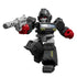 Hasbro Transformers collectible toy figure featuring a black and gray robot with red hands and blaster, dynamic pose highlighting mechanical design and futuristic weapon detail.