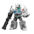 Transformers action toy featuring a gray and white robot with teal chest panels and red eyes, holding a large black blaster in a confident stance on white backdrop.
