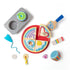 Blue’s Clues wooden birthday play set with cake slices, icing decorations, cupcakes, spatula, and candles designed for imaginative party-themed pretend play.