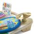 Close-up of Melissa & Doug Blue’s Clues & You! music maker board highlighting the shiny gold cymbal and bright xylophone keys, promoting fine motor skills and musical creativity for young learners.