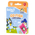 Bluey Go Fish card game features blue and orange cardboard packaging with Bluey artwork, colorful character cards, Moose Games logo, bonus gameplay badge, and age 4+ icon.