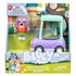Front packaging of Bluey Granny Vehicle with Janet showing the purple car and figure through a clear window, featuring Bluey branding, illustrated background, and age guidance.