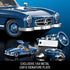 Hot Wheels Mercedes-Benz 300 SL set highlighting an exclusive 1:64 metal car and engraved signature plate, displayed alongside the blue brick-built vehicle with metal wheels and precision detailing.