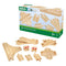 BRIO World Advanced Expansion Pack box with assorted wooden track pieces including junctions, crossings, and switches, designed for children ages 3 and up.
