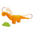 BRIO Dinosaur Circle Train Set orange brachiosaurus toy with articulated neck and tail movement, shown beside detachable magnetic green foliage for interactive play.