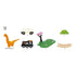 BRIO Dinosaur Circle Train Set contents showing 12 pieces including brachiosaurus, locomotive, wagon, track sections, tree platform, and magnetic green foliage accessory.