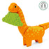 BRIO Dinosaur Circle Train Set orange brachiosaurus toy holding green foliage with magnetic mouth feature, designed with movable joints and bright yellow spots.