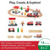 BRIO Firefighter Set includes 18 pieces with red fire engines, fire station, firefighter figurine, tree, flame, wooden tracks, and accessories for interactive emergency play.