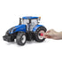 Interactive Bruder New Holland T7.340 1:16 scale toy tractor shown with detachable wheels, tools, and maintenance setup for realistic play.