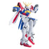 Burning Gundam HG 1/144 scale model in multicolor plastic armor with sharp angular limbs and V-fin helmet, poseable mobile suit figure raised in a dynamic fighting stance against a neutral white background.