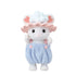 Calico Critters Marshmallow Mouse sister doll dressed in blue romper with pink straps, wearing pink scalloped bath cap with bubble accessory for pretend bath time play.