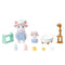 Calico Critters Bath Time Bubble Siblings set featuring white flocked mouse figures in blue outfits with a pink bath cap, paired with tub, shower, toys, and bath accessories.