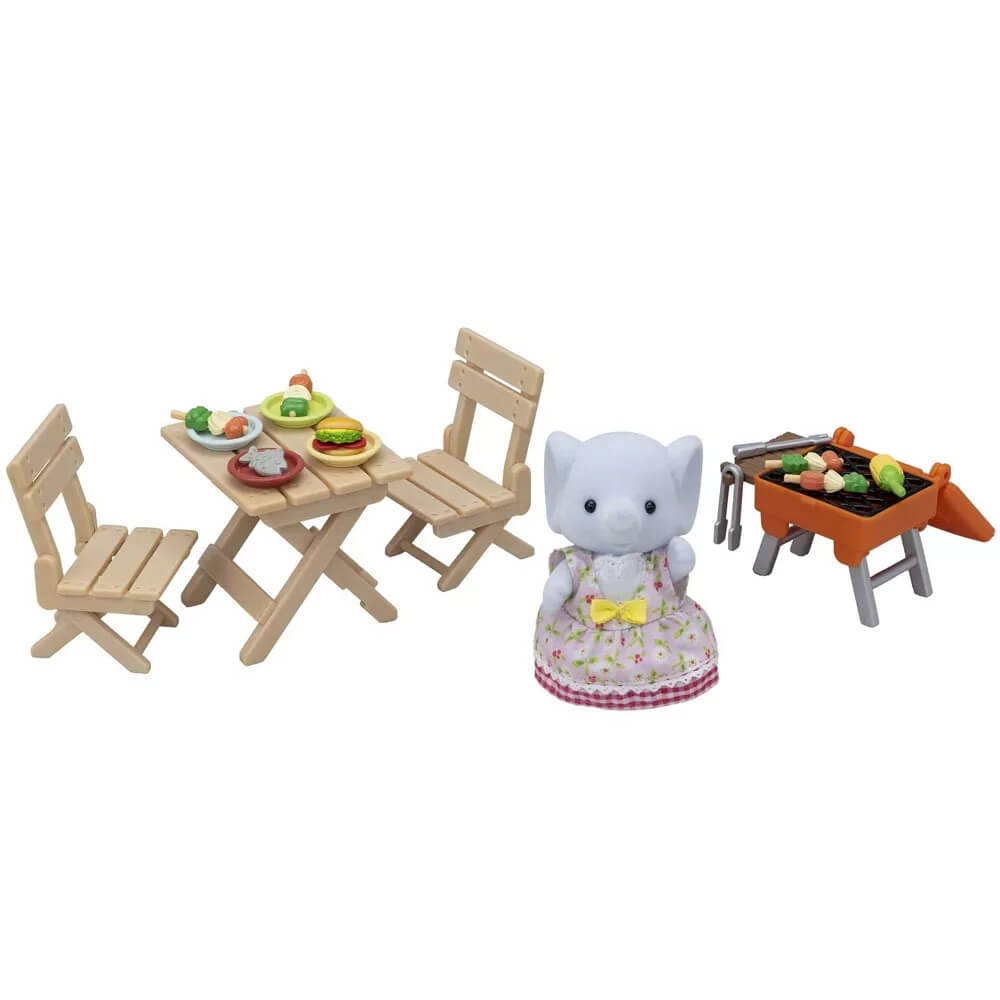 Calico Critters BBQ Picnic Set with Elephant Girl set up to play