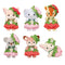Calico Critters Very Berry Babies collectible set showing pastel flocked animal baby figures in red and pink strawberry-themed outfits with green felt leaves, rounded shapes, soft textures, and playful poses on a white background.