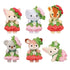 Calico Critters Very Berry Babies collectible set showing pastel flocked animal baby figures in red and pink strawberry-themed outfits with green felt leaves, rounded shapes, soft textures, and playful poses on a white background.