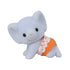Calico Critters Elephant Twin crawling baby figure with soft gray fur, large ears, and black eyes, wearing orange bloomers trimmed with white lace, posed playfully on a white background.