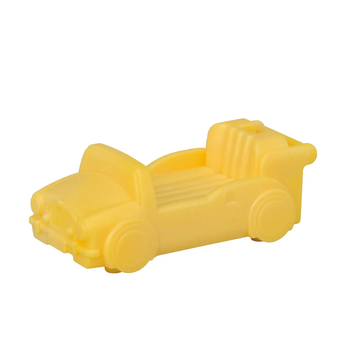 Small yellow plastic toy car from the Calico Critters Elephant Twins set, designed with molded details and an open seat for baby figures, displayed alone on a white background.
