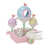 Calico Critters Floral Fantasy Skyship in pastel pink, blue, yellow and mint plastic features a winged Latte Cat baby, three floral pod cabins and large white wings.