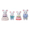 Calico Critters Marshmallow Mouse Family figures in white flocked finish with round ears and black bead eyes, wearing pastel outfits for dollhouse play on white background.