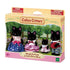 Calico Critters Midnight Cat Family package displays four black flocked cat figures in colorful dresses and formal clothes inside a windowed box with a garden scene.
