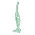Calico Critters upright vacuum accessory shows mint green plastic body with slim handle, curved nozzle, and compact base for dollhouse cleaning play on white background.