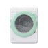 Calico Critters washing machine features white plastic body with mint green circular door and textured gray drum window designed for dollhouse laundry scenes on white background.