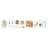 Calico Critters Playful Starter Furniture Play Set includes white refrigerator, pink stove, sink vanity, toilet, washing machine, vacuum, cookware, and food accessories arranged on white.