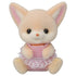 Calico Critters Fennec Fox Baby figure with large ears, soft tan fur, and pink lace-trimmed romper, designed for the Playtime Castle Nursery collection in the Sylvanian Families toy line.