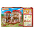 Calico Critters Red Roof Country Home gift set package front shows colorful box with dollhouse image, included furniture icons, bonus figures, and product details on bright background.