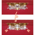 Calico Critters chandelier feature shows a gold and clear molded ceiling light beneath a red roof, with a second view demonstrating the bright white illuminated bulbs.