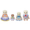 Calico Critters Sea Otter Family features four flocked otter figures in cream and tan, dressed in colorful striped and patterned fabric outfits on a white background.