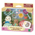 Calico Critters Sea Otter Sisters Splashy Snorkel Set retail package with dolls, goggles, snorkel, toy bucket, net, shells, crab, fish, and boat displayed through clear box window packaging.
