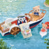 Calico Critters Seal Sailor's Leisure Boat scene features a navy, white, and red paddle boat with animal figures, a sliding cream seat, red dinghy, and small white boat.