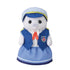 Calico Critters Seal Mother Amora figure has white flocked fur, a blue sailor vest and skirt, pale blue cap with yellow trim, red necktie, and anchor badge on white.