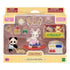 Retail package of Calico Critters Baby’s Toy Box Set featuring panda and snow rabbit baby figures, toy furniture, rocking horse, blocks, and accessories displayed in clear plastic tray.