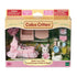 Calico Critters Sophie’s Love ’n Care accessory set package displays baby rabbit, pink stroller with lace trim, toy bathtub, feeding table, bottles, and small nursery accessories.