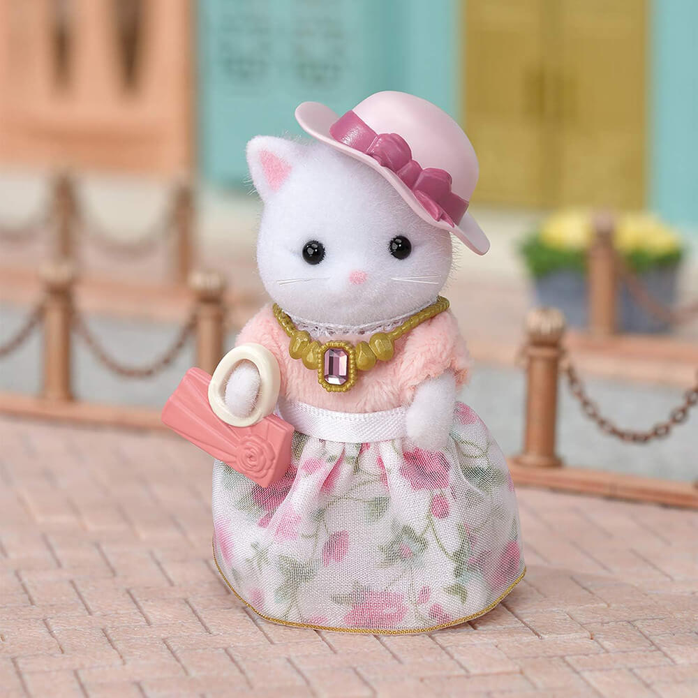 Persian cat dressed up from the Calico Critters Town Girl Fashion Playset with Persian Cat