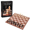 Cardinal Classics Chess, Checkers & Tic-Tac-Toe set featuring a brown and cream folding chessboard with wooden playing pieces, displayed beside the game’s black and gold packaging.
