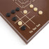 Cardinal Classics Tic Tac Toe board in smooth brown wood with black and natural round checkers placed on a white grid, designed for classic strategy gameplay on a tabletop surface.