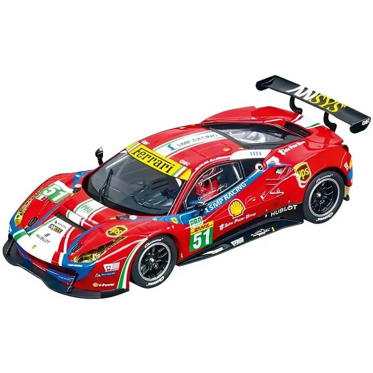 Carrera Digital 132 Ferrari racing slot car with Shell and UPS decals, precision model for slot track competitions