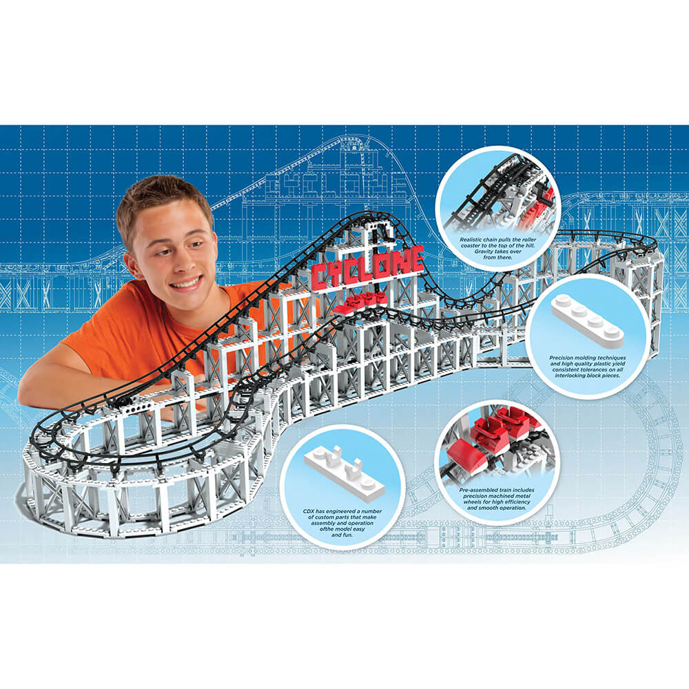 Back of the CDX Blocks The Cyclone Roller Coaster 900 Piece Building Kit box.
