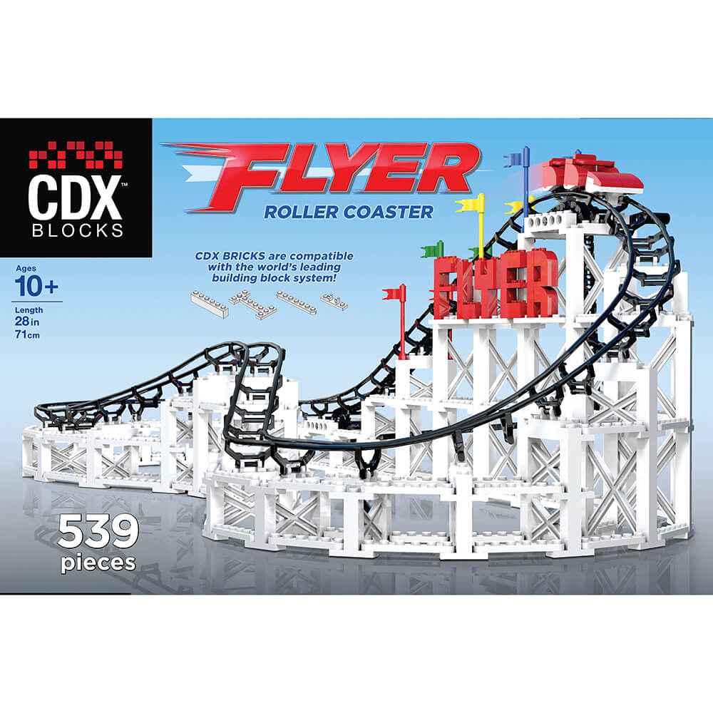 Front of the CDX Blocks The Flyer Roller Coaster 539 Piece Building Kit package.