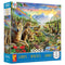Ceaco 1000-piece “Wolves” puzzle box showing a family of wolves resting by a river surrounded by flowers, pine trees, and colorful mountains under a bright sunrise sky filled with birds and butterflies.