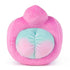 Rear view of a plush crab toy revealing a pastel pink and teal cinched bottom, surrounded by a pink plush shell, highlighting the toy’s reversible and cheeky design.