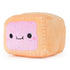 Front angled view of Poppin Booty Cheeky Chonks 6-inch plush with smiling pink frosted face and multicolor sprinkles, resembling a sweet breakfast treat.