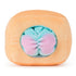 Rear view of Cheeky Chonks Poppin Booty 6-inch plush toy, showing pastel blue and pink soft plush cheeks in a peach-colored cube shape design.