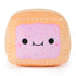 Front view of Cheeky Chonks Poppin Booty reversible plush shaped like a toaster pastry, with pink frosting, sprinkle details, and a cute embroidered face.