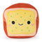 Front view of Cheeky Chonks Rearly Garlicky 6-inch plush, featuring a happy embroidered face on a yellow garlic bread slice with green sprinkles and a brown crust.
